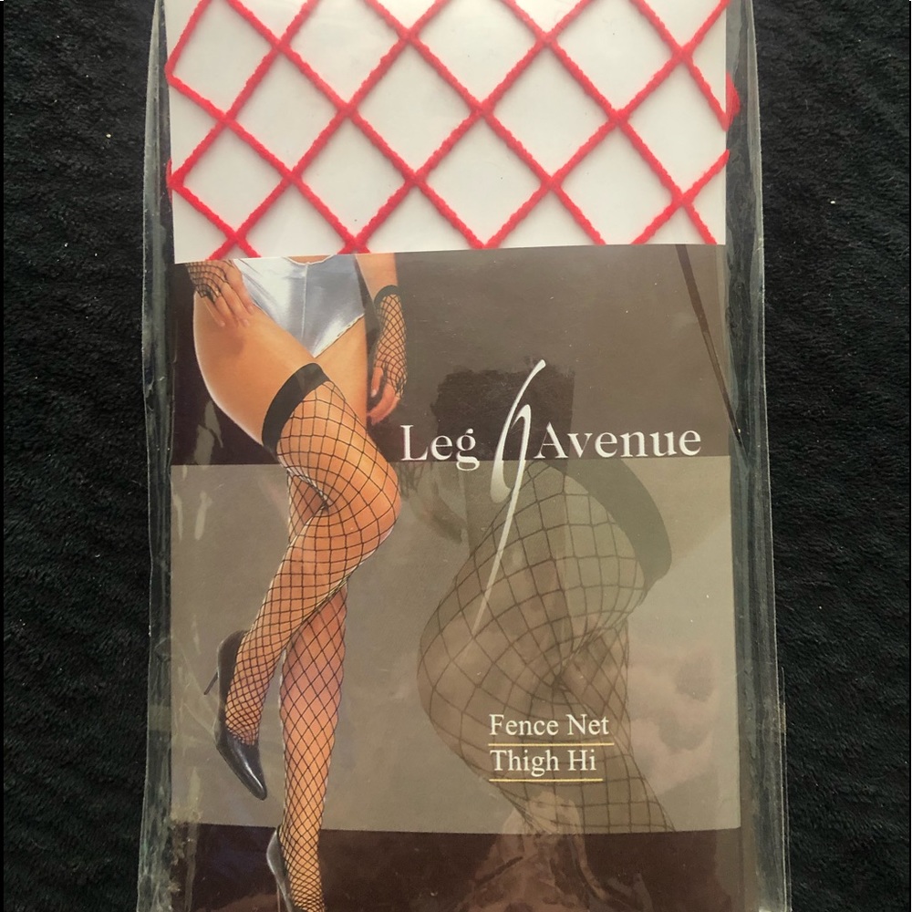 🌞 NWT Leg Avenue Red Fence Net Thigh Hi Stockings One Size Fits Most